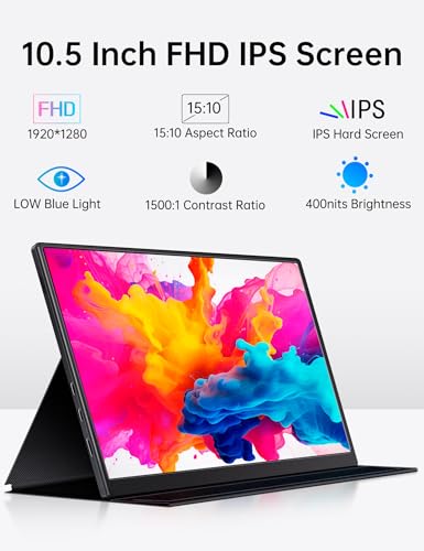 Small Portable Monitor 10.5" 1920X1280 Fhd 400Nits Eye Care Mini Travel Monitor W/Smart Cover & Speaker, Hdr Portable Gaming Display, Usb C Hdmi External Screen For Laptop Switch, Ps5/4