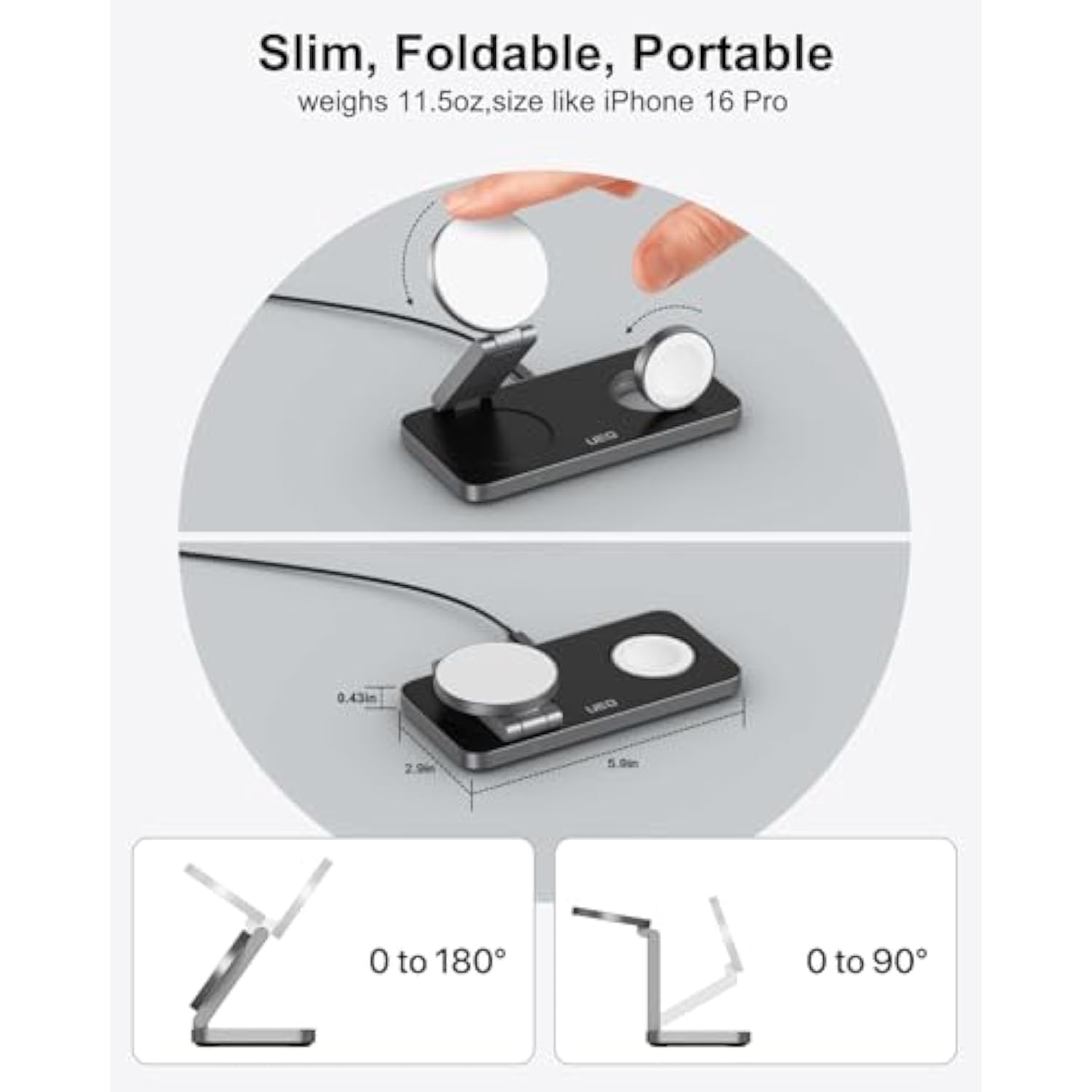 Foldable 3 In 1 Wireless Charging Station For Apple Compatible With Magsafe Charger Stand,Magnetic Wireless Charger Station For Iphone 16 15 14 13 12 Series,Airpods Pro,Apple Watch(Black)