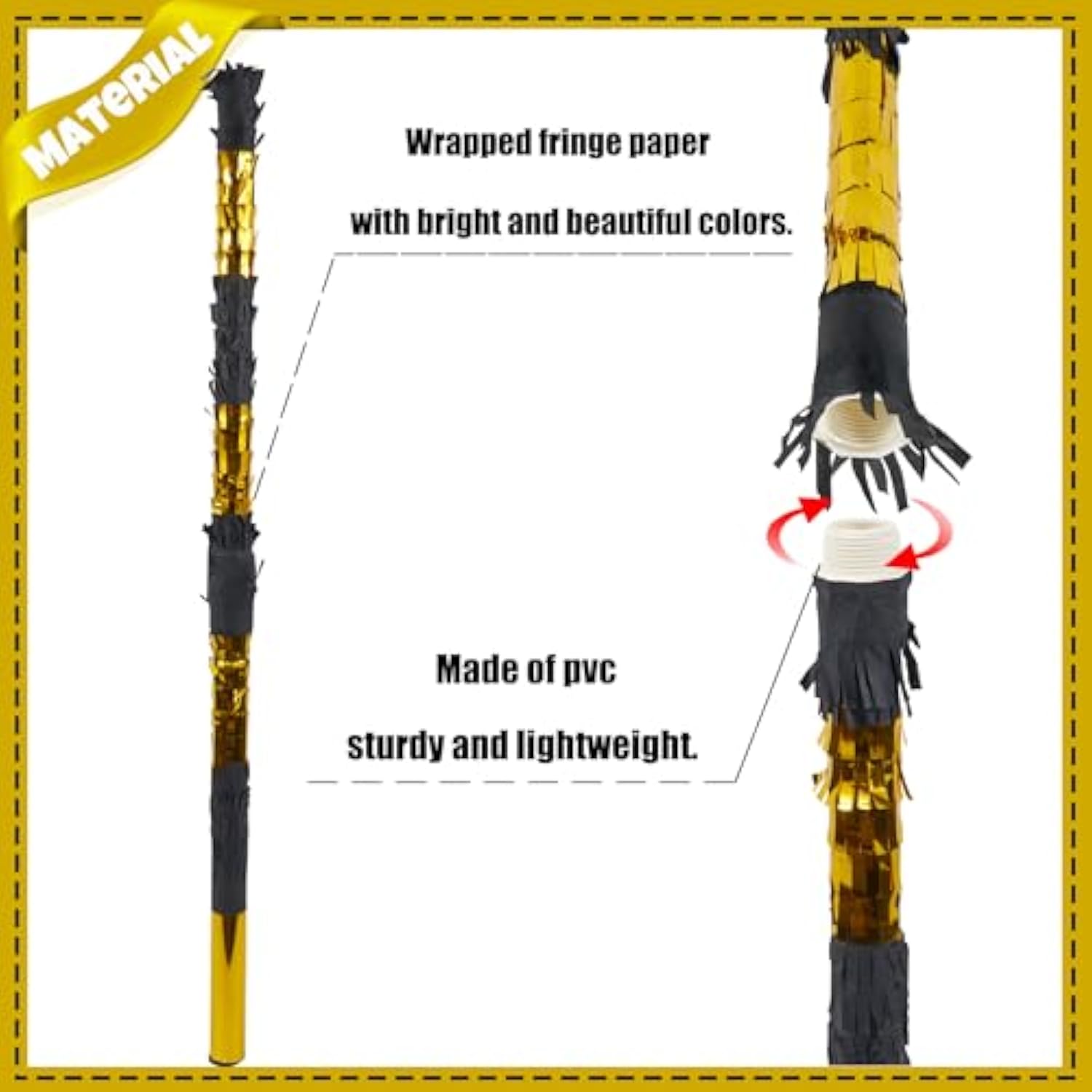 30 Inch Piñata Stick Kit Black Gold Very Sturdy Will Not Break, Suitable For Kids Adults Can Have Fun At Any Party