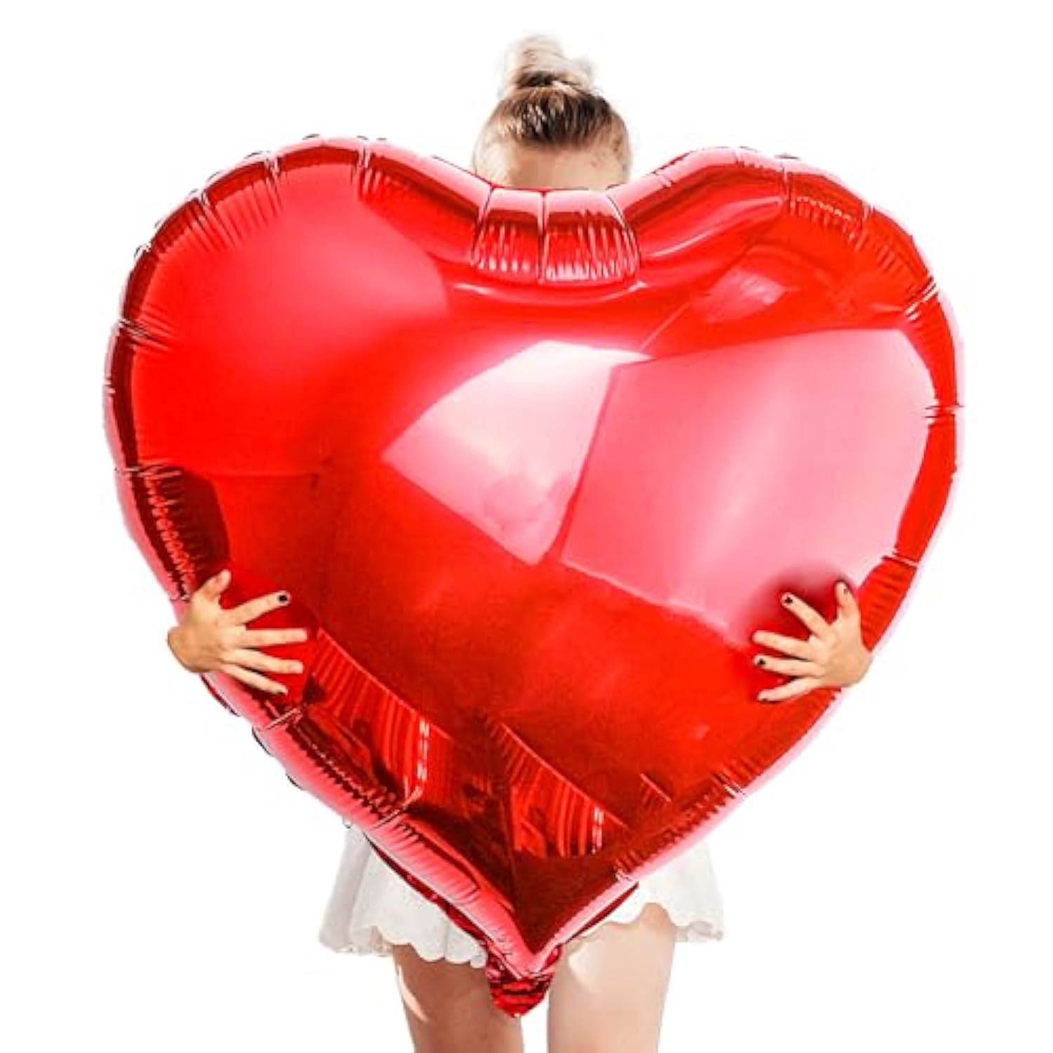 [4 Pcs] 32" Big Red Heart Foil Balloons, Big Giant Jumbo Heart Shaped Mylar Aluminium Decoration For Girl Valentine'S Day Surprise Birthday Wedding