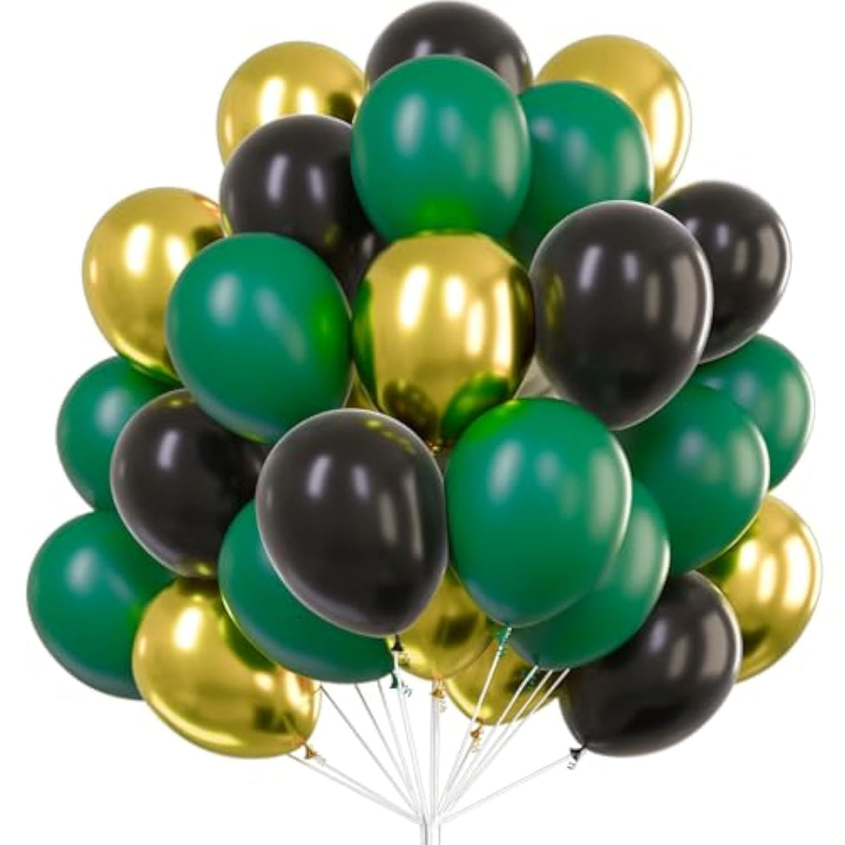 65pcs Black Gold Green Balloons 12in for Birthday Graduation & Party Decor