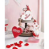 Valentines Day Decorations - 3 Pcs Large Wood Heart Shape Signs, Conversation Heart Decoration, Valentines Day Decor For Home, Office, Tiered Tray, Shelf, Mantel, Table