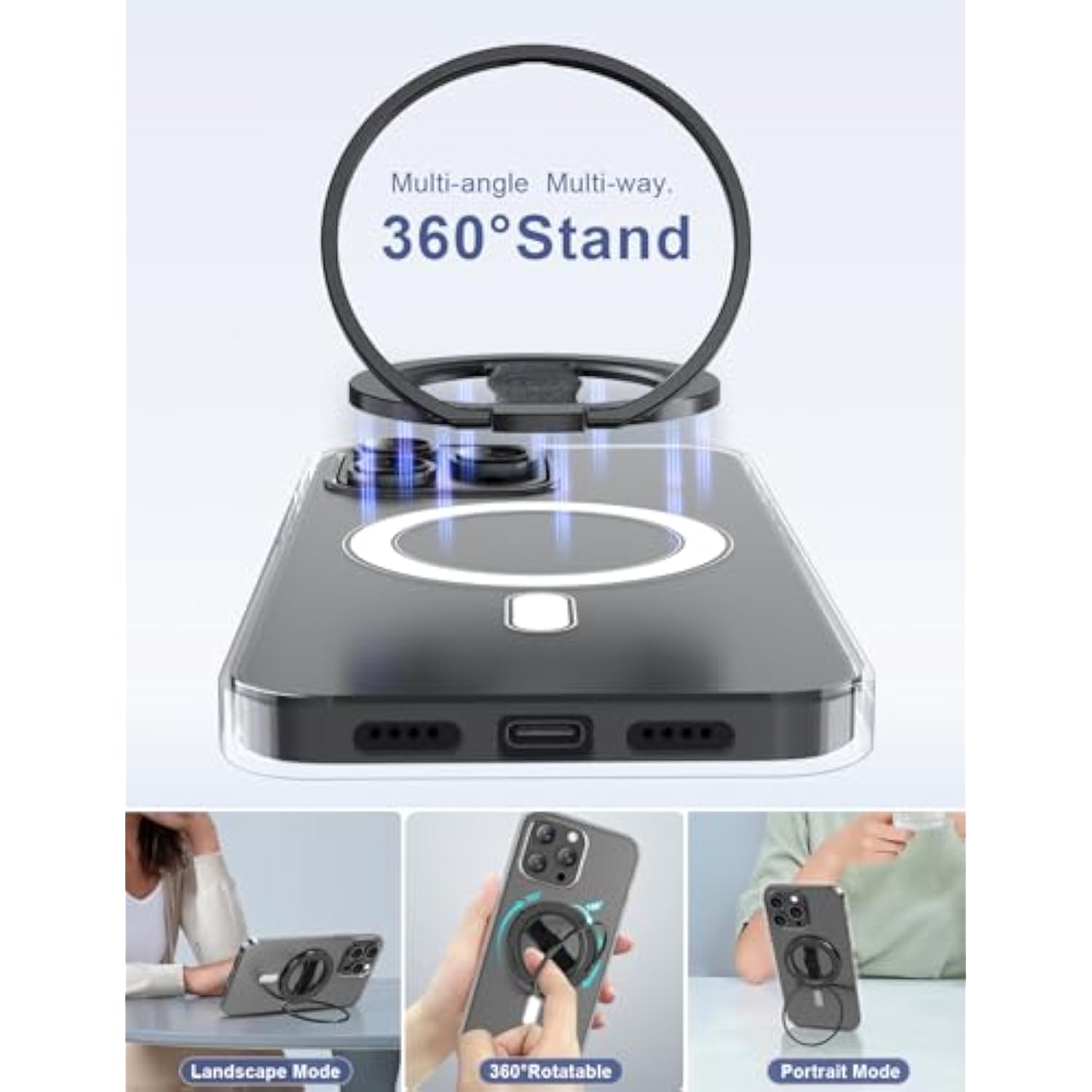 Ewa Magone 3Rd Gen [Compatible With Magsafe] Phone Grip Stand With Finger Strap, Removable Magnetic Ring Holder Kickstand Loop For 16,15, 14, 13, 12 Series-(Black)