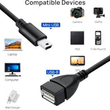 SaiTech IT (2 Pack Mini USB OTG Cable for Digital Cameras - USB A Female to Mini USB B 5 Pin Male Adapter Cable