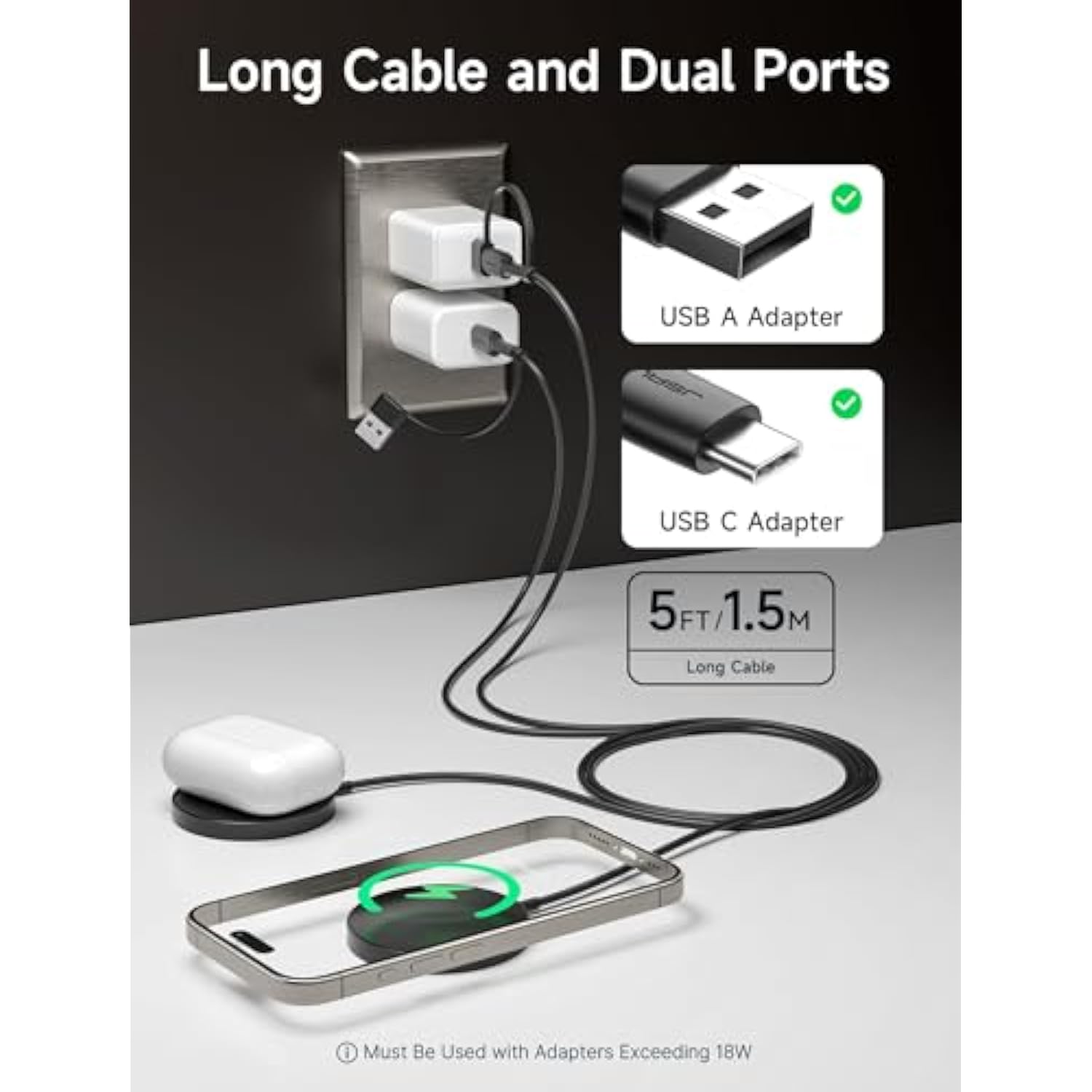 Mag-Safe Charger 2-Pack 15W, Magnetic Wireless Charger Fast Charger Pad Compatible With Magsafe Charger, Iphone 16/16 Plus/16 Pro/16 Pro Max/Iphone 15/14/13/12 Mini Mag Charger Airpods Black