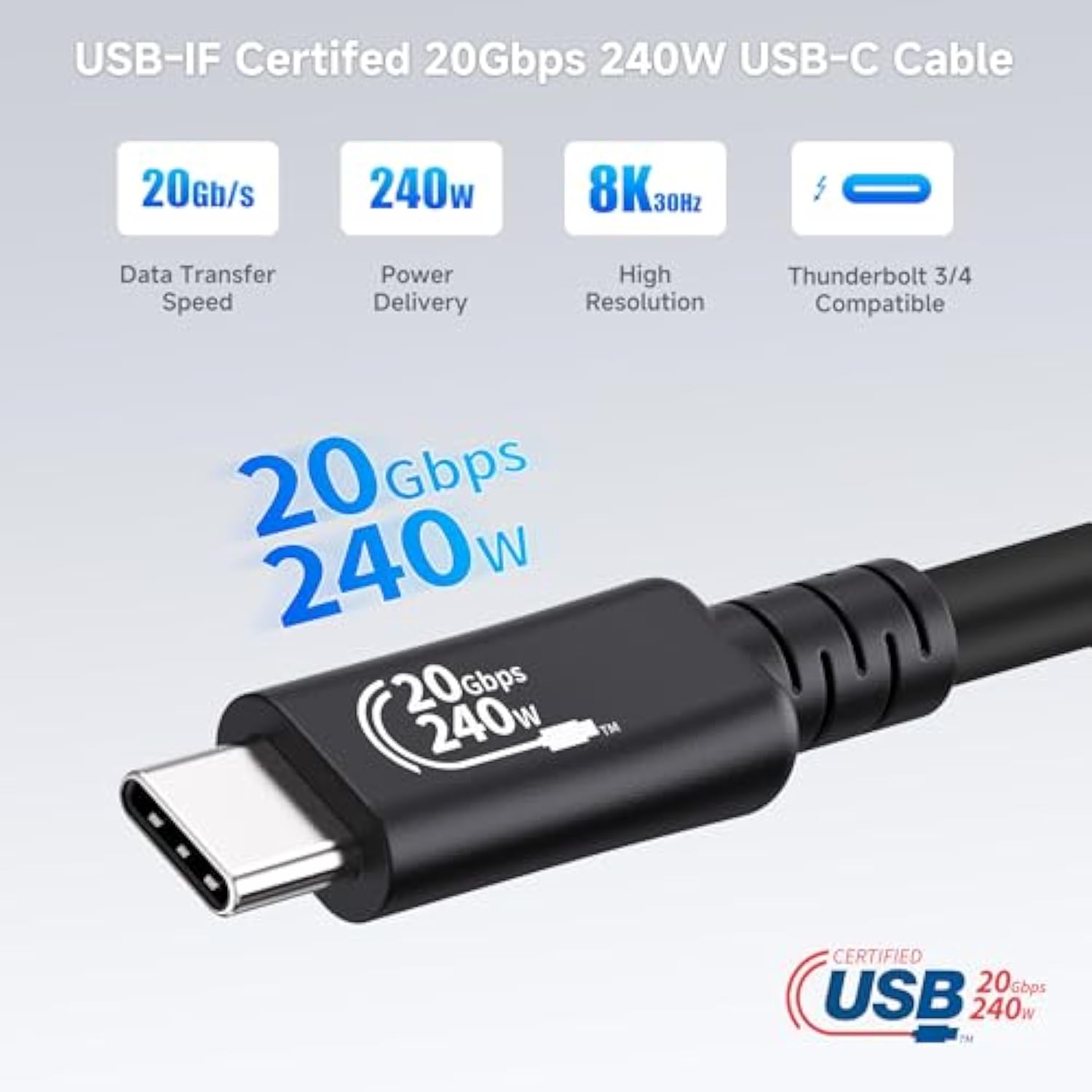 Cable Matters [USB-IF Certified] 20Gbps USB4 Cable with Side Screw Lock 6.6ft, Up to [8K@30Hz / 4K@120Hz Video, 240W Charging, 20Gbps Data Transfer] USB C Cable with Screw Lock/USB C Locking Cable