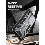 Spartan Case For Galaxy S24 6.2", [Slide Camera Cover] [Screen Protector Works With Fingerprint Id] Military Grade Rugged Shockproof S24 Phone Case With Kickstand, Metallic Gun Metal