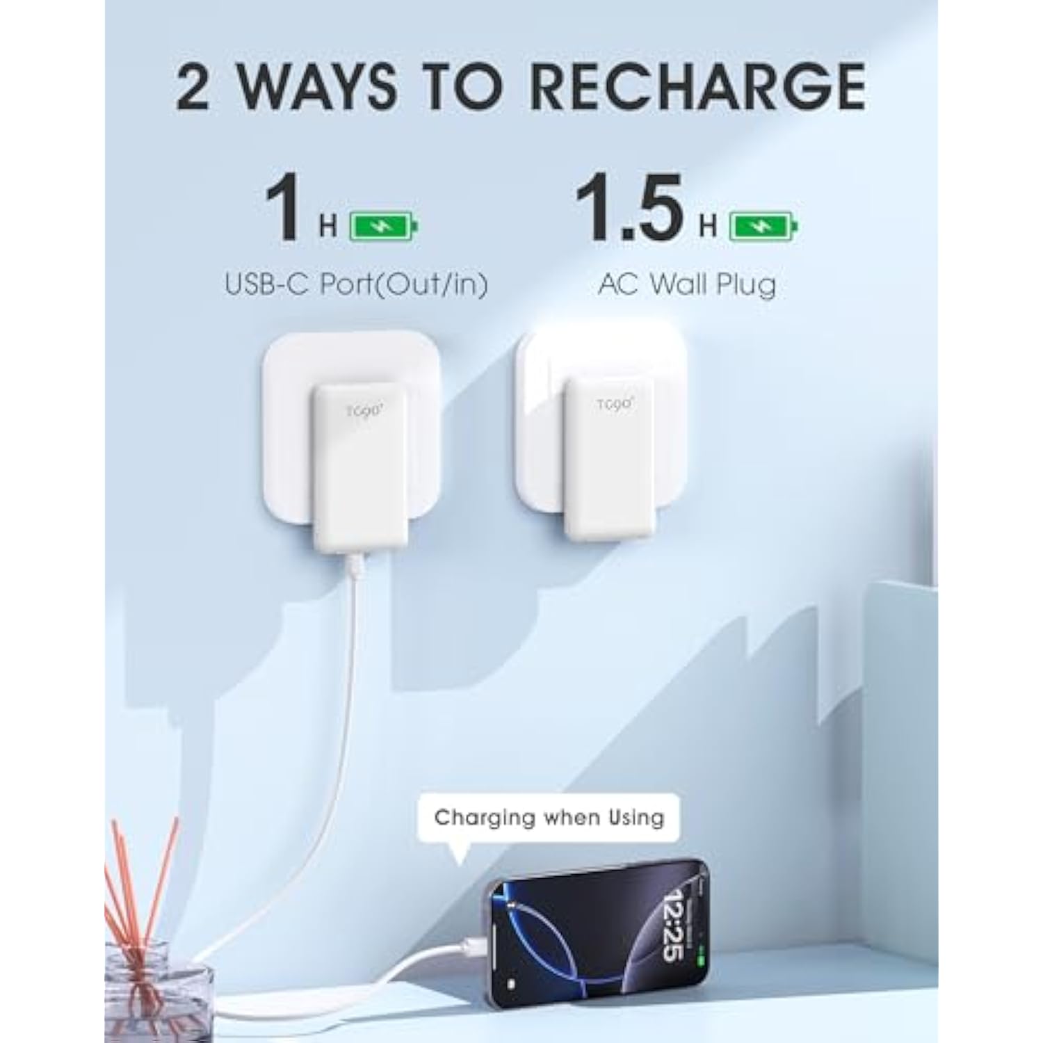 Tg90° Mini Power Bank With Built-In Ac Wall Plug And Cables, 5000Mah Slim Portable Charger Usb C Battery Pack, 3 Outputs Portable Battery Charger Compatible With Iphone And Android Phones