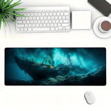 Boat Gaming Mouse Pad Shipwreck Seabed Coral Reef Xl Large Desk Mat Extended Laptop Keyboard Mat Gaming Desk Pad Office Computer Keyboard Laptop Home 31.5"X11.8"