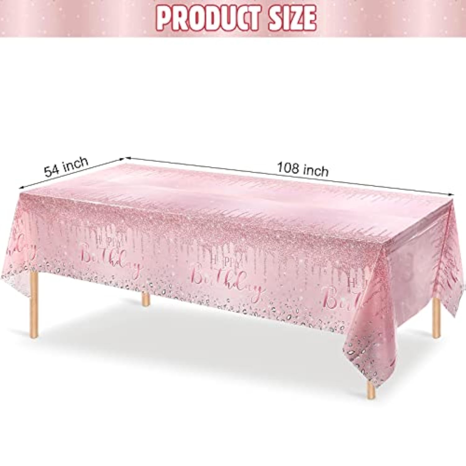 3 Pcs Pink Rose Gold Tablecloths, Glitter Design, 54x108" Party Decorations
