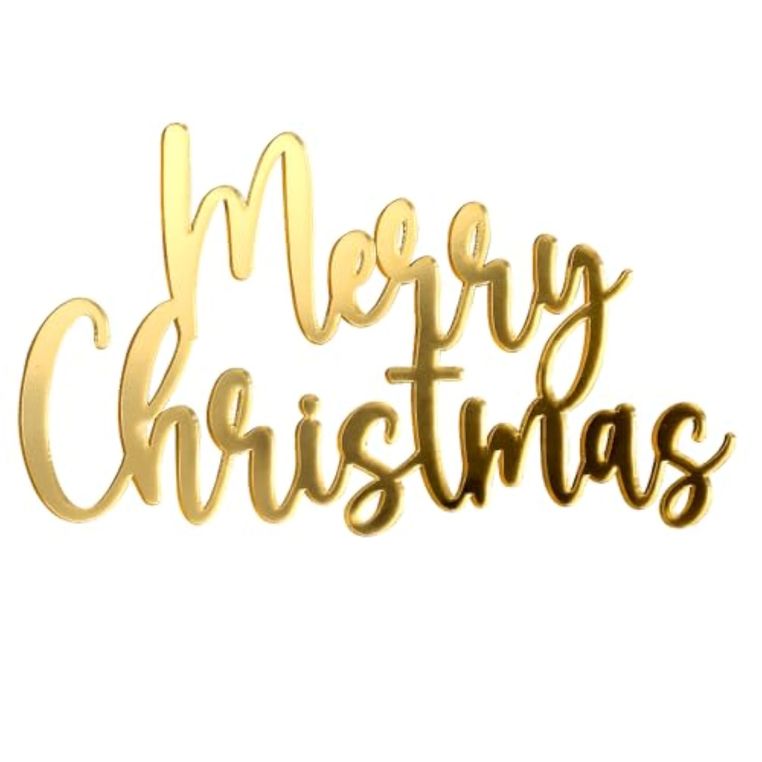 Mirror Gold Merry Christmas Cake Toppers - Acrylic & Side Cake Decorations Kit In Gold
