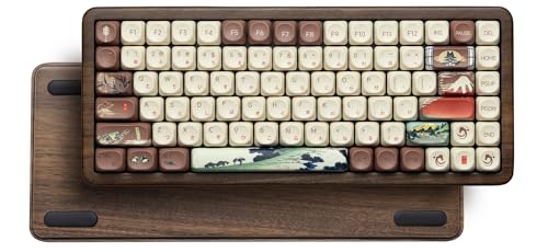 75% Wireless Creamy Keyboard With Wood Shell, Qmk/Via Wd75 V2 Retro Mechanical Gaming Keyboard 8000Mah Battery, Tri-Mode Custom Key Board Rgb Hot Swappable, Moa Japanese Keycap-Linear Switch
