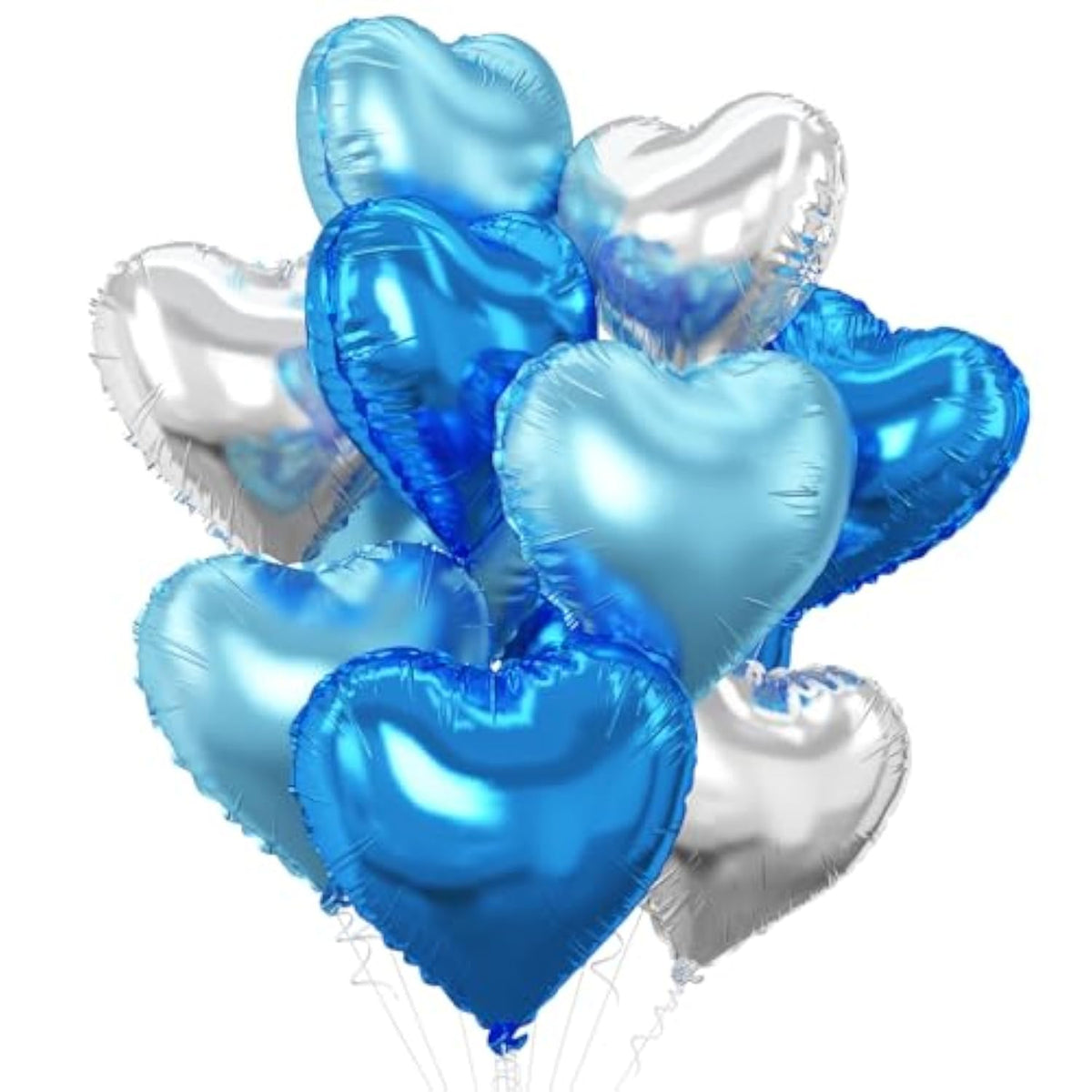 10pcs Silver & Blue Heart Foil Balloons – 18in for Birthday, Anniversary  More