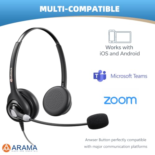 Cell Phone Headset w/Lightweight Secure-Fit Headband, Pro Noise Canceling Mic and in-line Controls, 3.5mm Wired Headphones for iPhone, Samsung, LG,