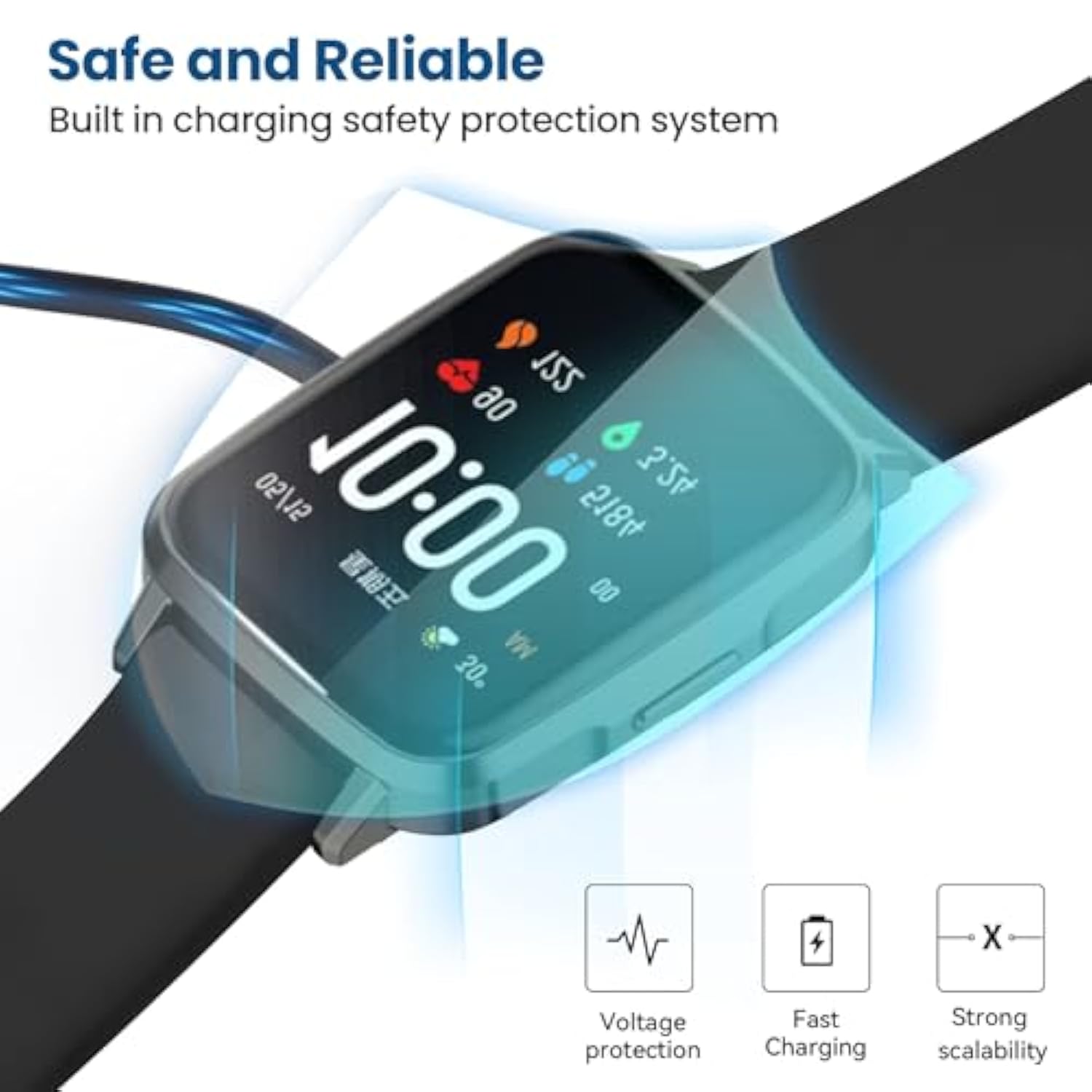 Compatible With Tozo S7 S6 S5 S4 S3 S2 Smart Watch Charger, Replacement Usb Charging Cable 3.3 Ft Cord For Tozo S2 Pro/44Mm/40Mm Smart Watch (Black)