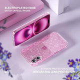 Compatible For 16 Plus Case, Women Cute Clear Glitter Bling Sparkly Case, [2 X Diamond Camera Lens Protectors] [2 X Tempered Glass Screen Protectors] 6.7-Inch (Glitter Clear)