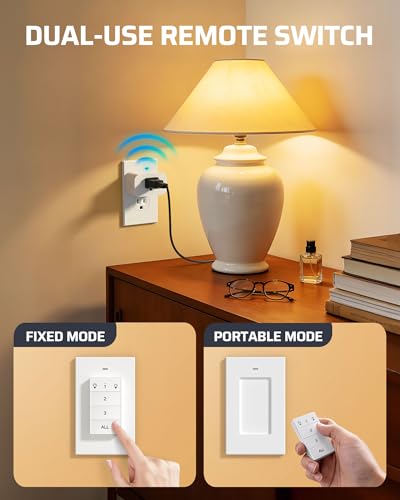 Remote Control Outlet, Wall Mounted Wireless Light Switch, 2 Independent Control Sockets Electrical Remote Outlet Switch For Lamps, Fans, Household Appliance, No Wiring,100 Ft Range