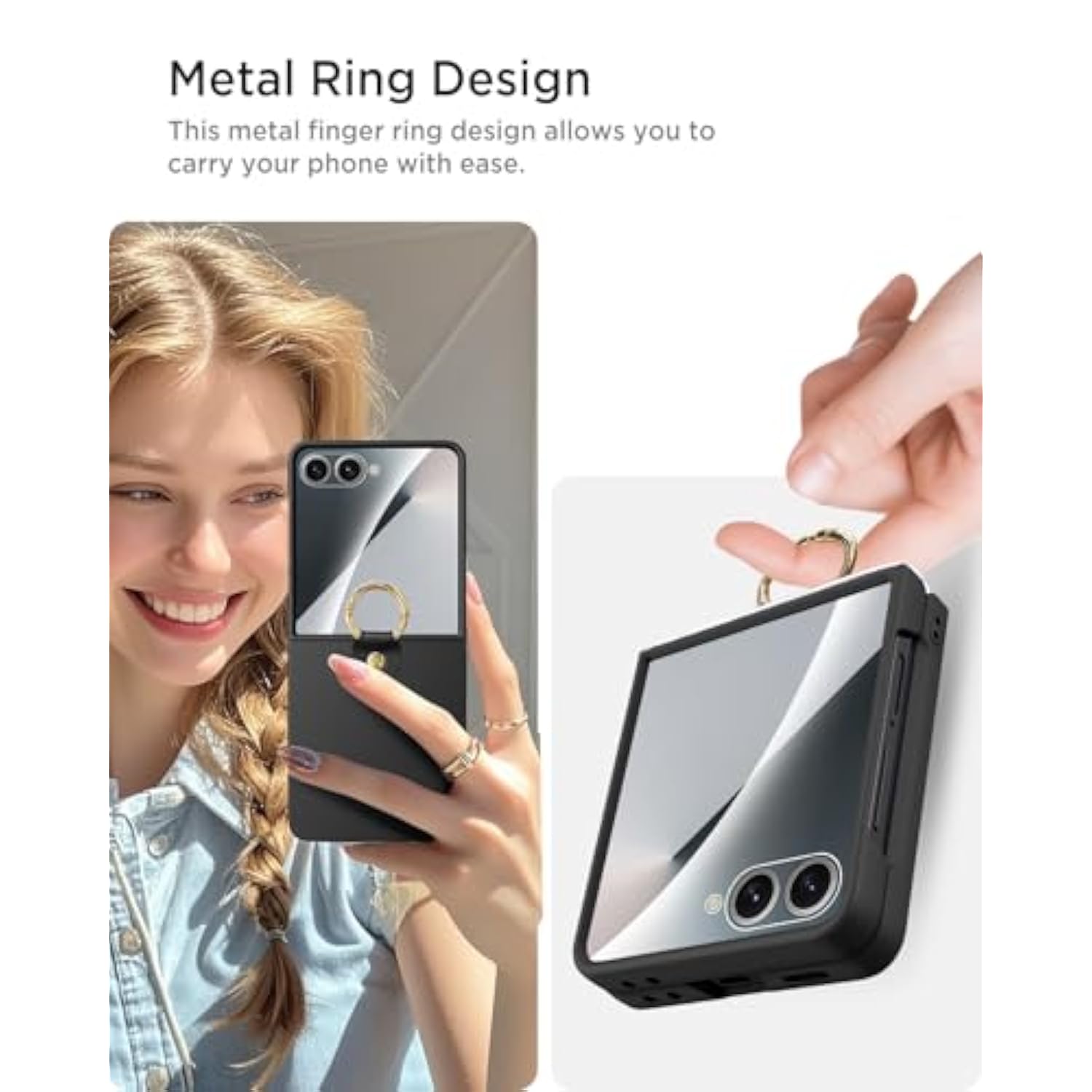 Miimall Thin for Samsung Flip 7 Case with Ring Holder, Tempered Glass Screen Protector & Military Grade Protection Ultra Slim Shockproof Full Body Heavy Duty for Z Flip 7 Cover Shockproof, Black