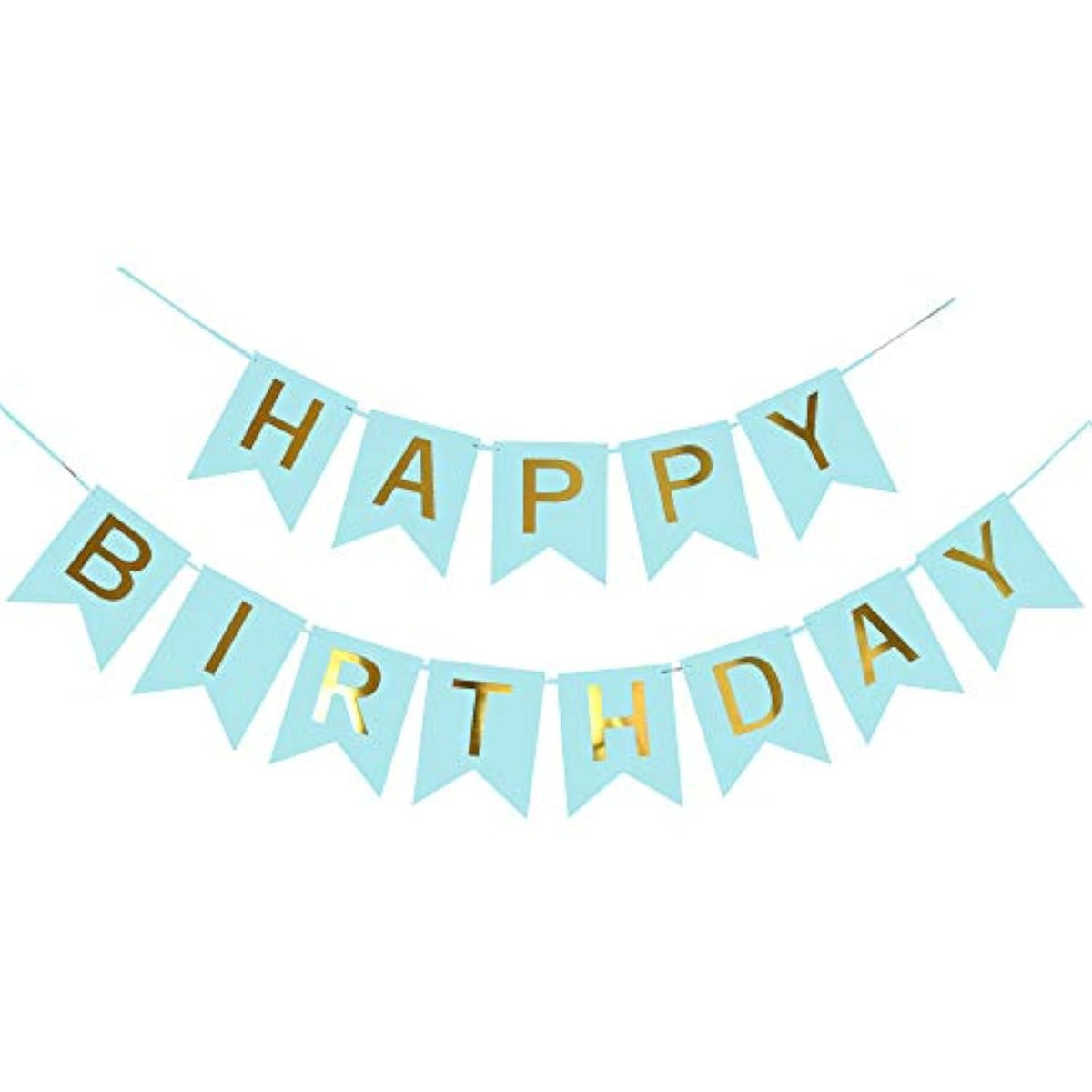 Teal Happy Birthday Banner With Shiny Gold Letters, Swallowtail Design Hanging Signs Party Decorations