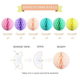 17pcs Pastel Birthday Decorations Kit with Banner, Garland, Swirls & Honeycomb Balls