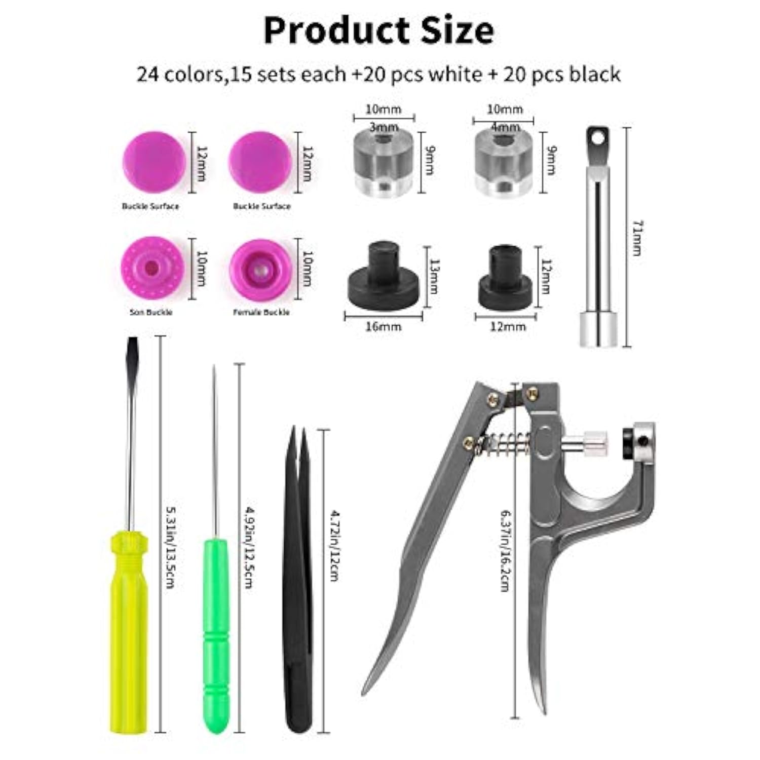 Snaps Buttons And Snap Pliers, 400 Sets 24-Colors Plastic Snaps Fasten