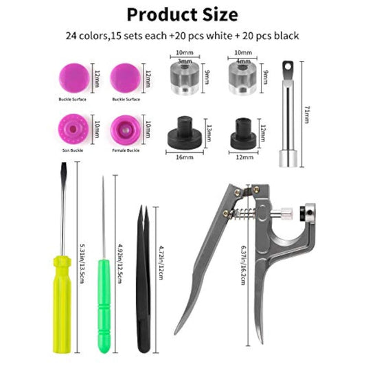 Snaps Buttons And Snap Pliers, 400 Sets 24-Colors Plastic Snaps Fasten
