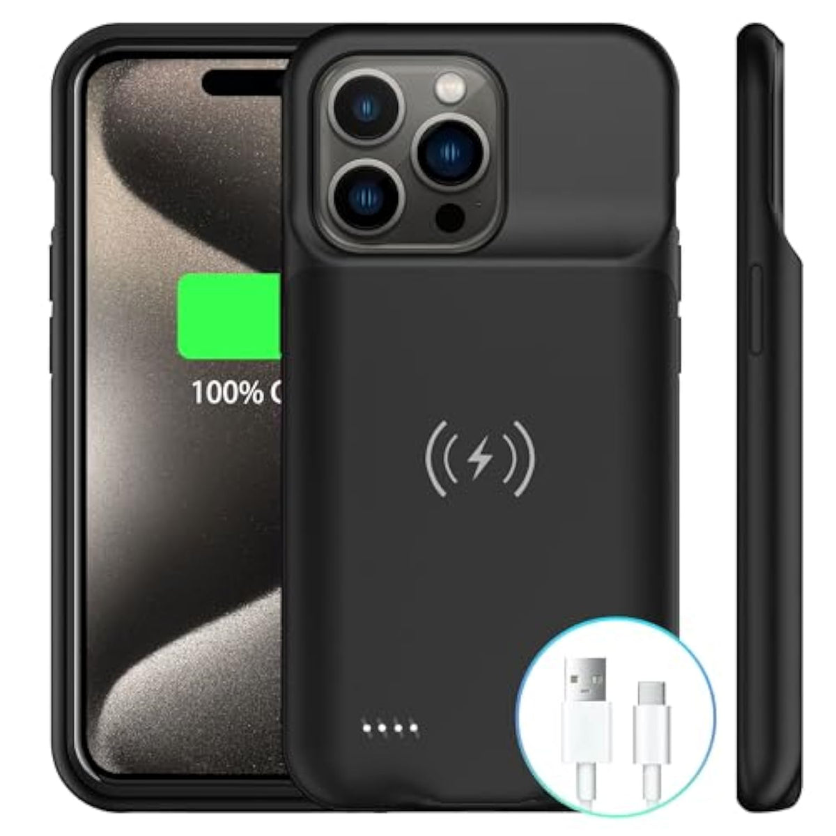 Battery Case Charger Made For Iphone 15 Pro Max, Type-C Ultra Slim Protective Charging Case, Wireless Slim 8500Mah Portable Rechargeable Charger - Black (2023)