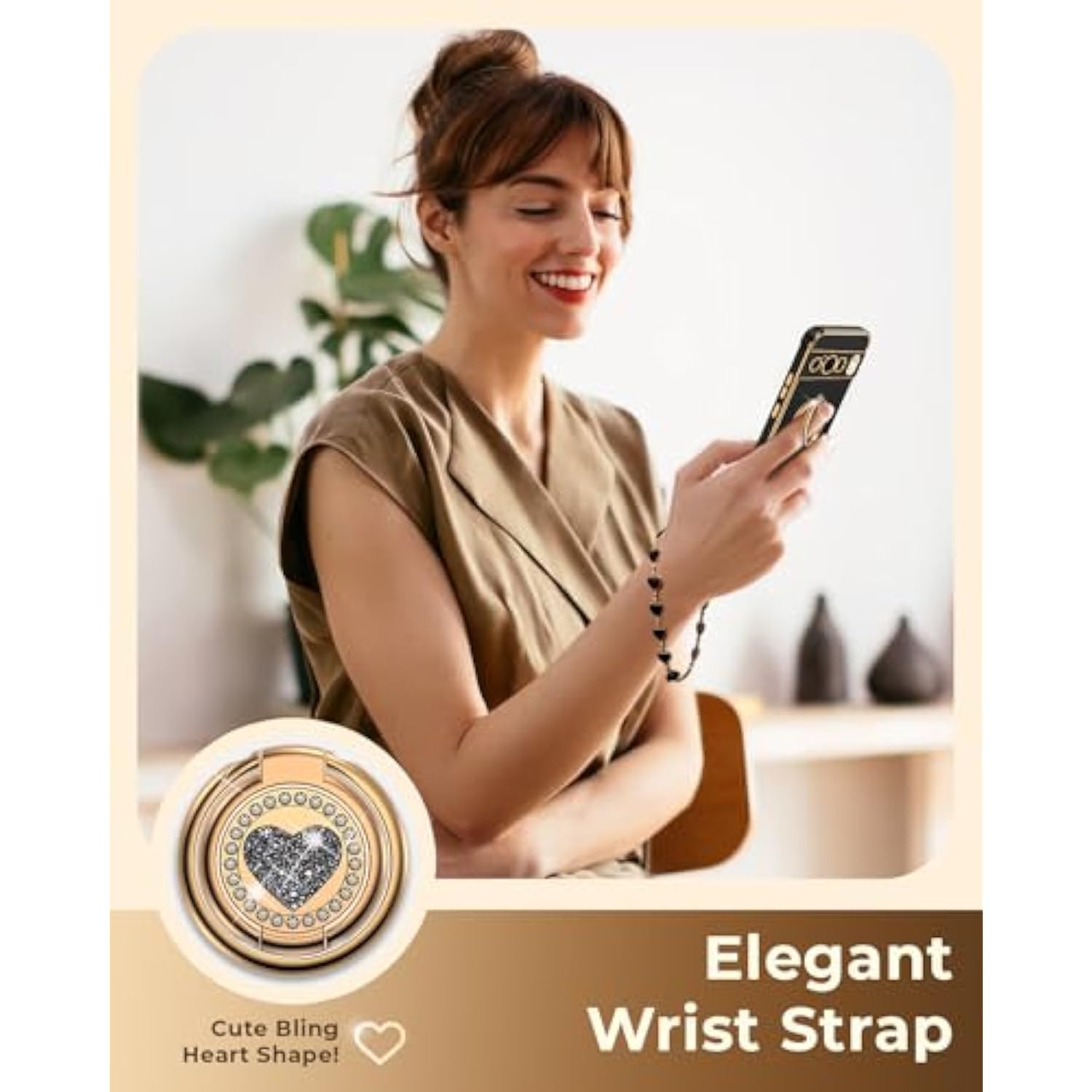 For Pixel 9 Pro Xl Case With Stand, Phone Case With Double Ring Kickstand, Women Girls Cute Love-Heart Luxury Bling Protective Cover For Google 9 Pro Xl, Black