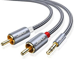 Rca To 3.5Mm Cable 6.6Ft, Aux To Rca Headphone Male To Male Jack Adapter Nylon Braided 1/8 Audio Y Cord For Smartphones, Mp3, Tablets, Speakers, Hdtv -Grey