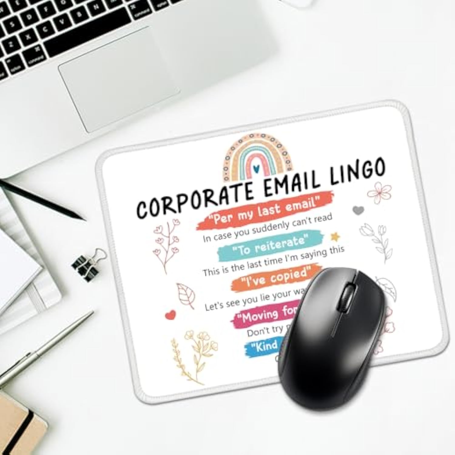 Corporate Email Lingo Rectangular Mouse Pad - Funny Work Pads For Desk - Co-Worker Gifts For Women & Interns