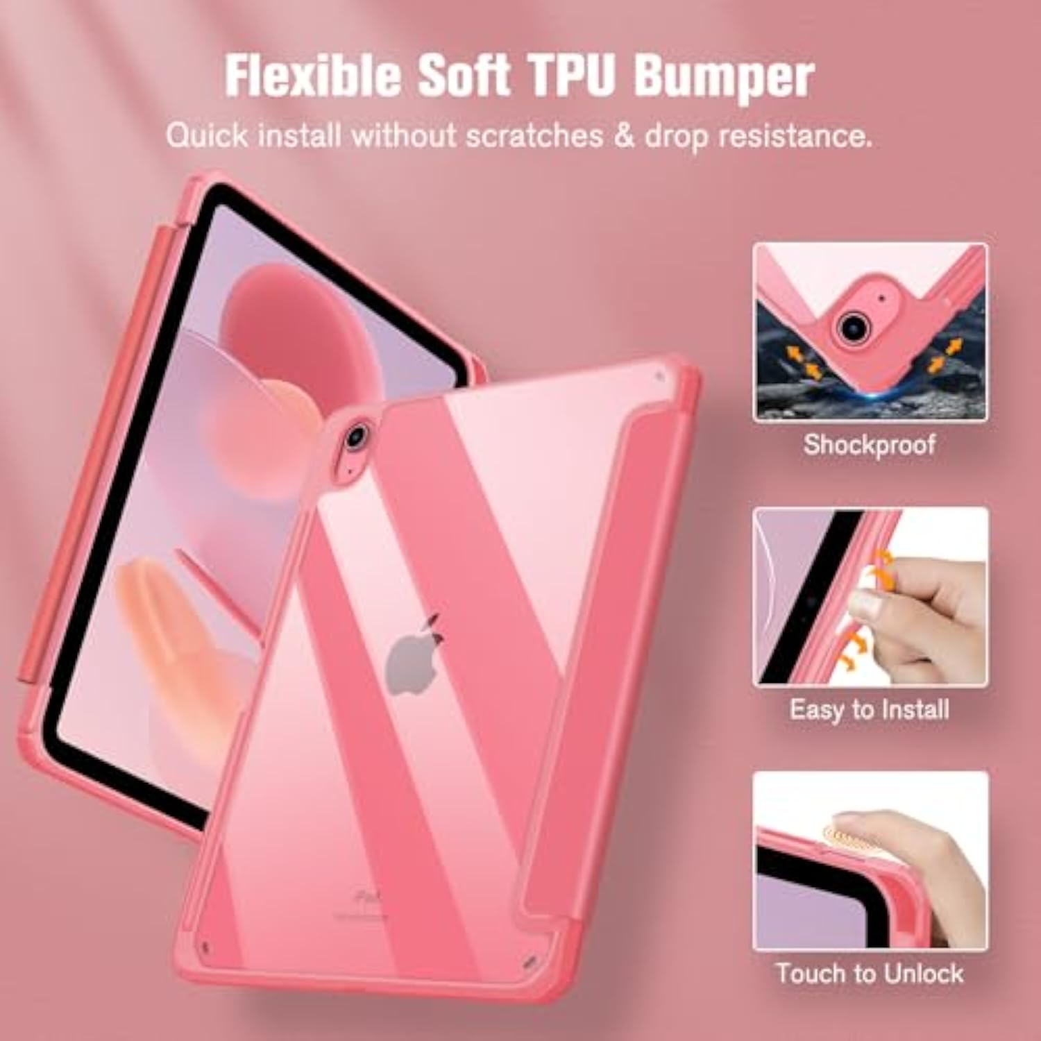 Fintie Hybrid Slim Case For (A16) 11Th Generation 11 Inch (2025), 10Th Generation 10.9 Inch (2022) - Shockproof Cover With Clear Transparent Back Shell & Pencil Holder, Pink