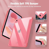Fintie Hybrid Slim Case For (A16) 11Th Generation 11 Inch (2025), 10Th Generation 10.9 Inch (2022) - Shockproof Cover With Clear Transparent Back Shell & Pencil Holder, Pink