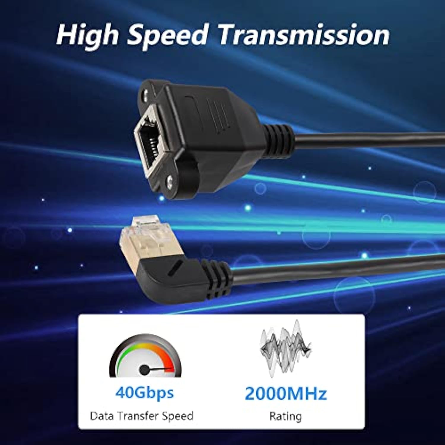 90 Degree Right Angle Cat8 Lan Cable, Rj45 Male To Female Shielded Ethernet Ne