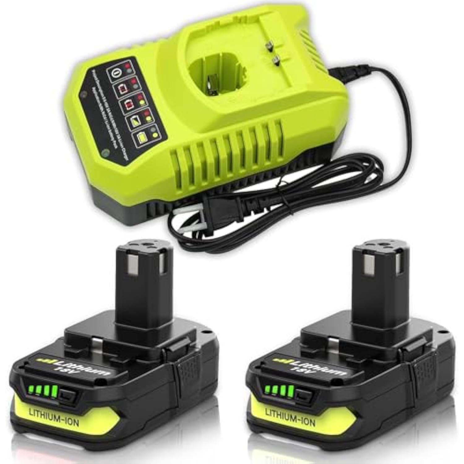 2-Pack 3.6Ah Replacement Battery and Charger for Ryobi 18V Tools