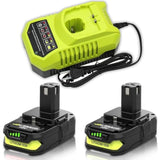 2-Pack 3.6Ah Replacement Battery and Charger for Ryobi 18V Tools