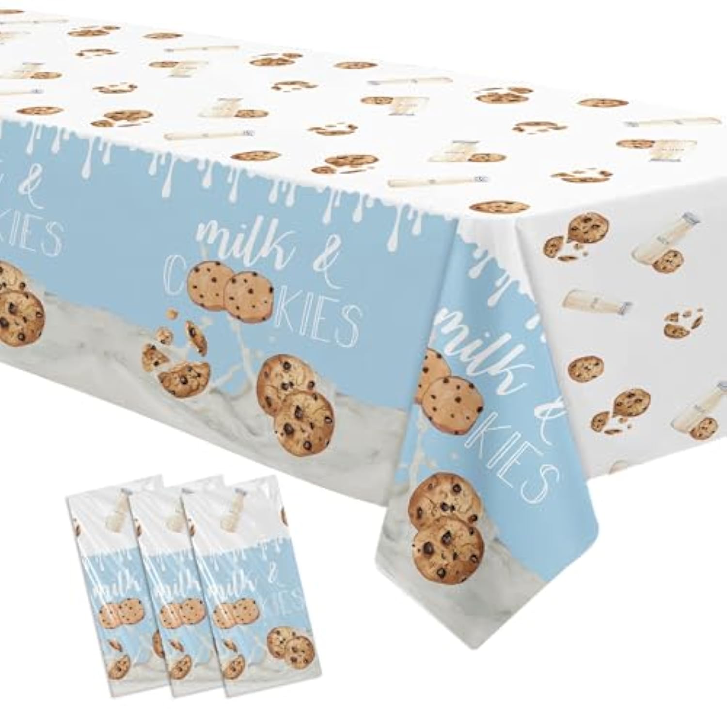 Milk And Cookies Birthday Party Supplies Tablecloth, 3Pcs Disposable Chocolate Chip Cookies And Milk Party Decorations Tablecover For Birthday Baby Shower, 86In X 55In