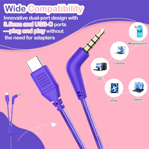 Kids Headphones for School Travel, Upgrade USB Type C Safe Volume 94dB, with Mic HD Stereo Sound Foldable On-Ear Headphones for