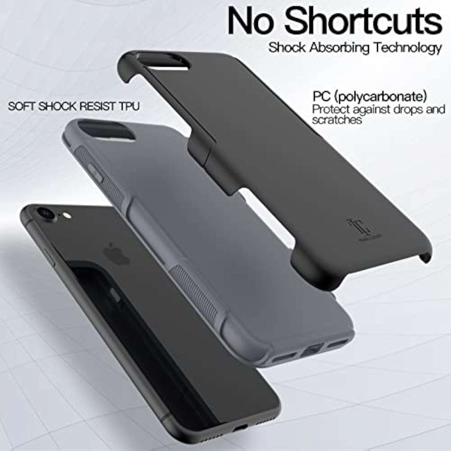 iPhone SE 2022/2020 8 7 Shockproof Rugged Case Wireless Charging Black Gray
