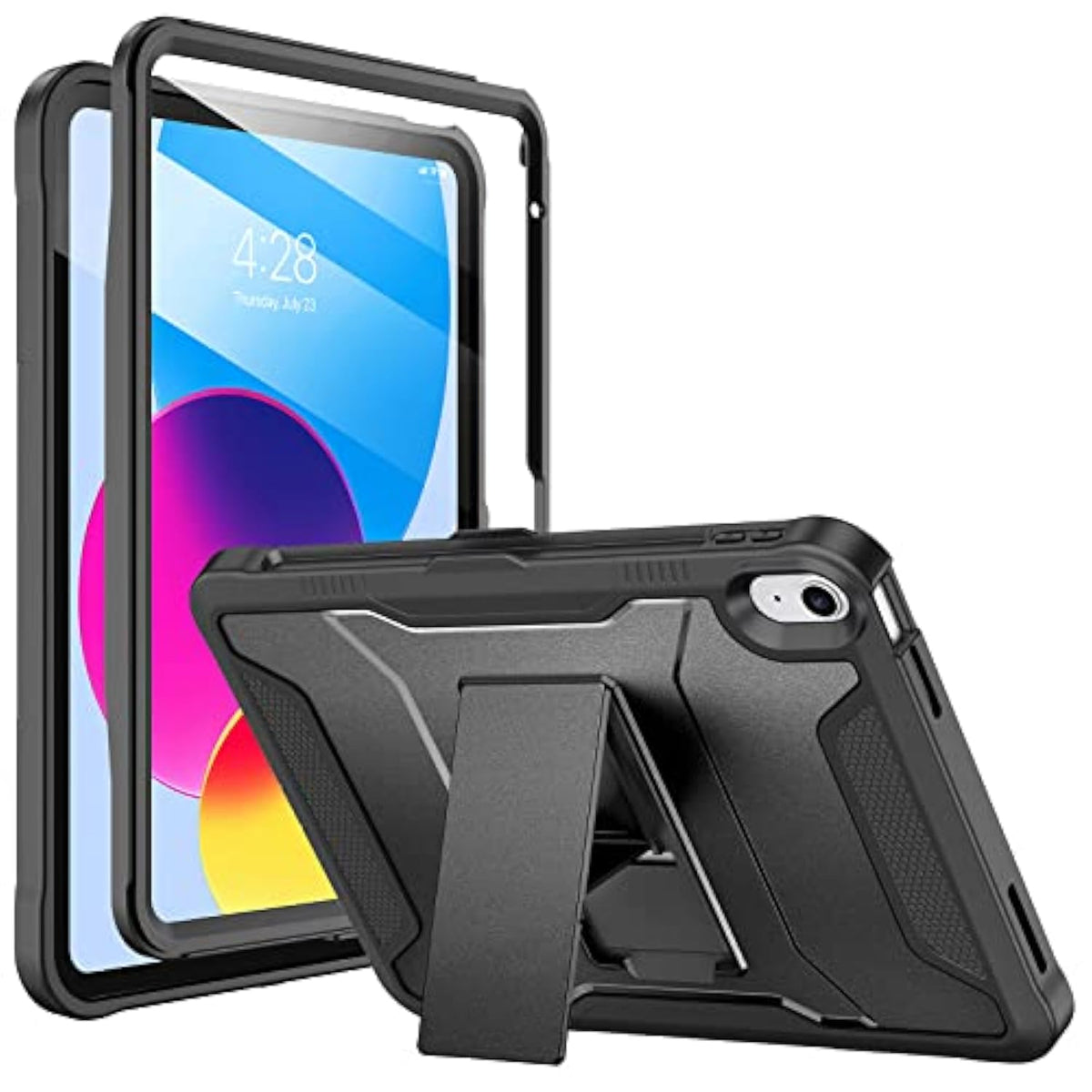 Case For (A16) 11Th Generation 11-Inch 2025, 10Th Generation 10.9-Inch 2022, With Built-In Screen Protector And Kickstand, Rugged Full Body Protective Cover - Black