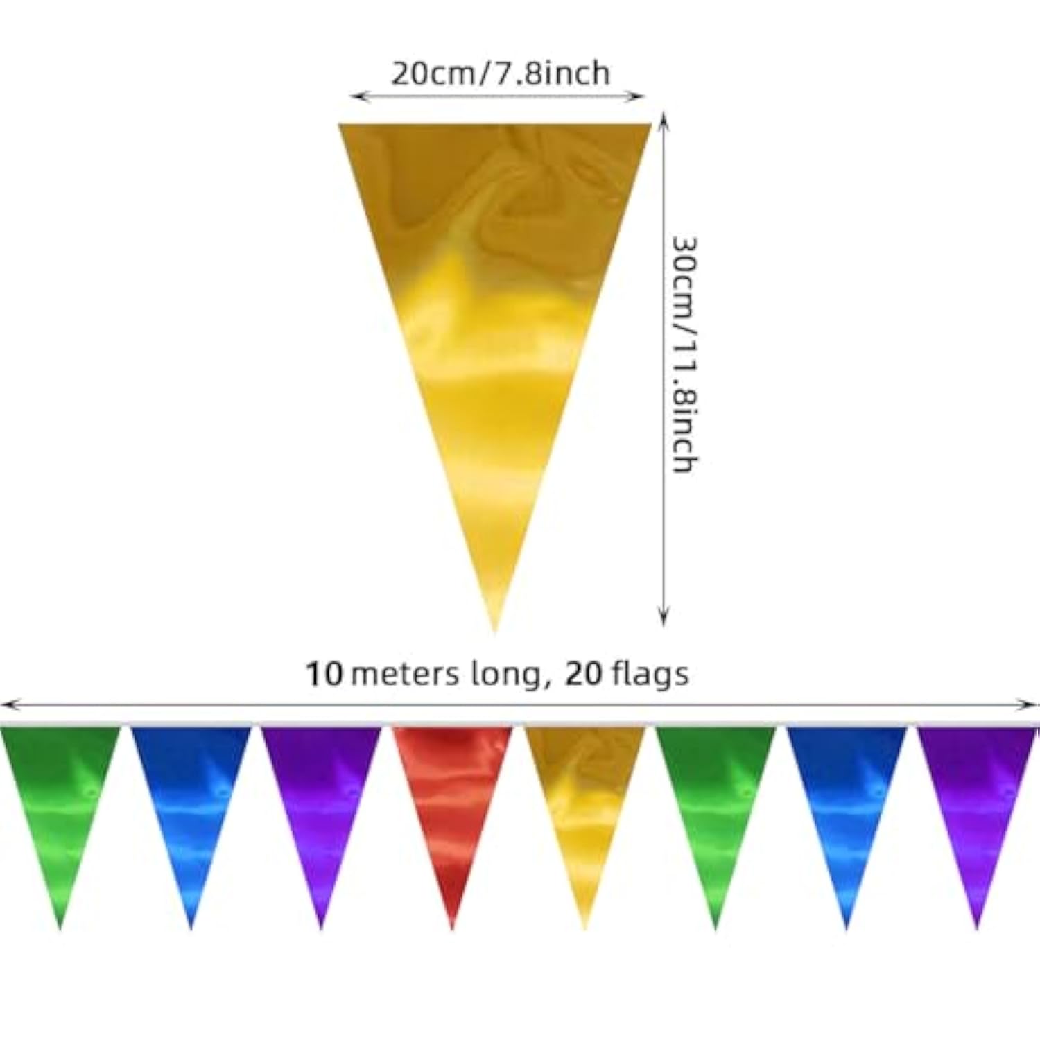 40M/130Ft Colorful Triangle Pennant Banner Flag Metallic Fabric Bunting Garland For Christmas Graduation Birthday Wedding Engagement Bachelorette Holiday Halloween Celebration Hen Party Supplies