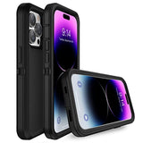 Heavy Duty Made For Iphone 14 Pro Case With Tempered Glass Screen, Camera Lens Protector 3-Layer Full Body Protection Shockproof Dustproof Cover For 14 Pro Phone Case 6.1" (Black)