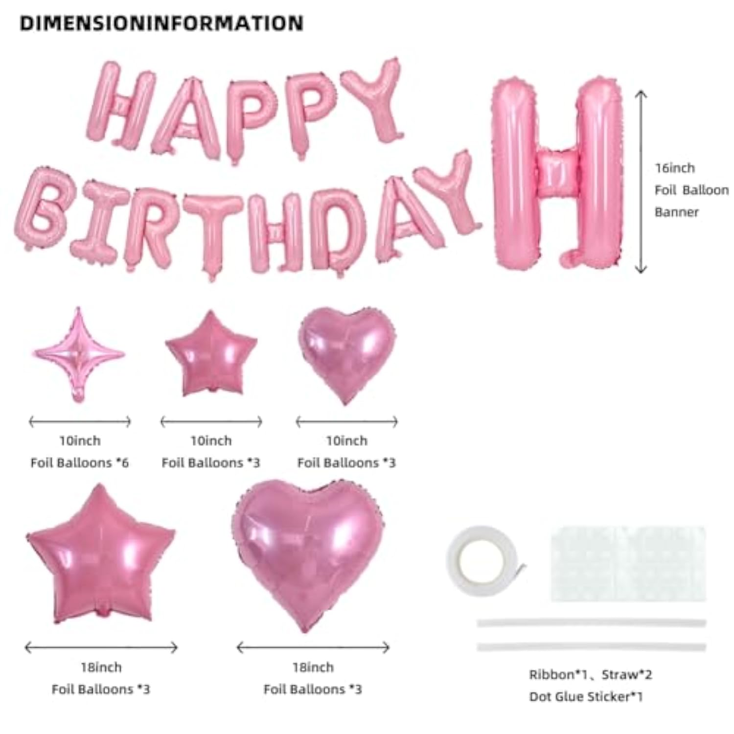 35PCS Light Pink Happy Birthday Decorations, 16" Foil Banner & Star Balloons for Parties