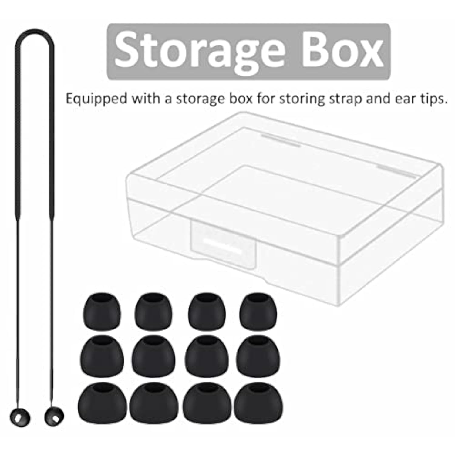 Strap Ear Tips Kit Compatible With Beats Fit Pro, Anti-Lost Soft Silicone Lanyard Neck Rope Cord Lease Replacement Gel Eartips Skin Accessories Compatible With Beats Fit Pro - Black