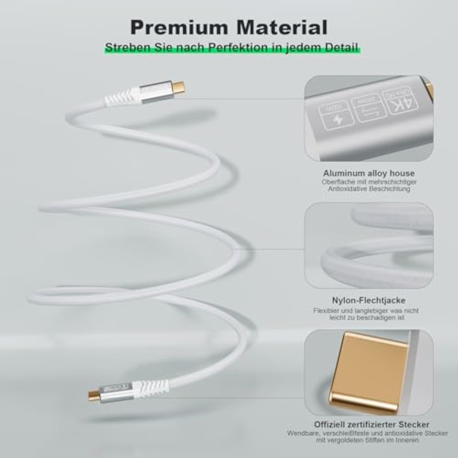 Usb C To Usb C 3.2 Cable (6.6Ft/100W/20Gbps), White Usb C Monitor Cable, Pd Fa