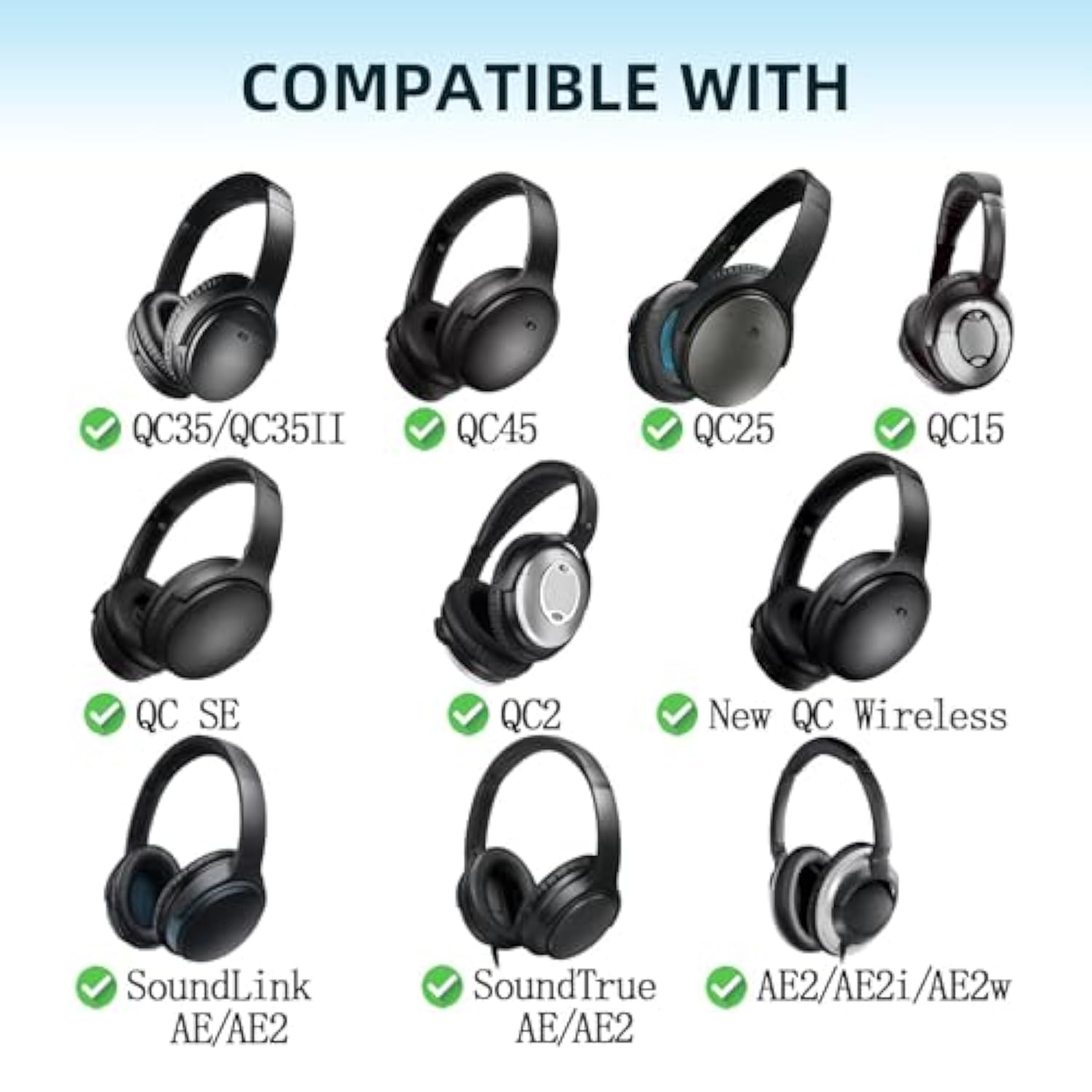 For Bose Headphones Protein Leather Ear Cushions, Bose Quietcomfort 15 Qc15 Qc25 Qc2 Qc35/Ae2 Ae2I Ae2W Replacement Ear Cushions W/Soundtrue & Soundlink Series (Grey)