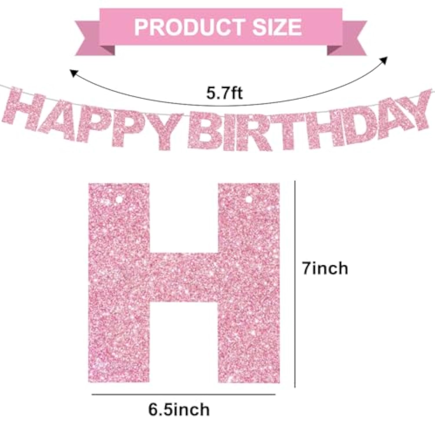 Pink Happy Birthday Banner, Pre-Strung Party Decorations for Women & Kids