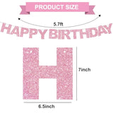 Pink Happy Birthday Banner, Pre-Strung Party Decorations for Women & Kids