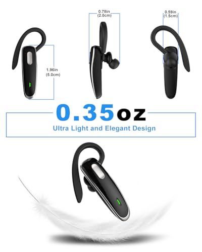 Bluetooth Headset V5.1, Wireless Hands-Free Earpiece with Noise Cancellation, Built-in Microphone for iPhone Android Business Calls - Black