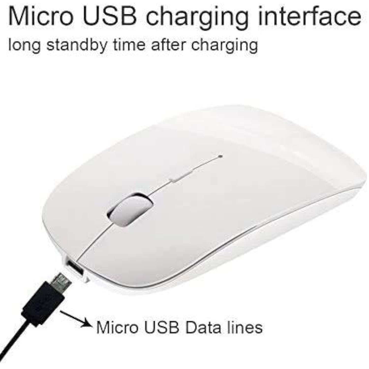Tsmine Bluetooth Wireless Mouse - Slim Rechargeable, Noiseless Click & 3 Adjustable DPI Levels for Laptop, Tablet, iMac, MacBook Air - White