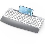 Ergonomic Wireless Keyboard, 2.4Ghz Cordless Usb Full-Size Keyboard With Wrist Rest, Quiet Design & Numeric Keypad, Phone Holder For Desktop, Laptop, Pc, Mac, Windows -Silver White